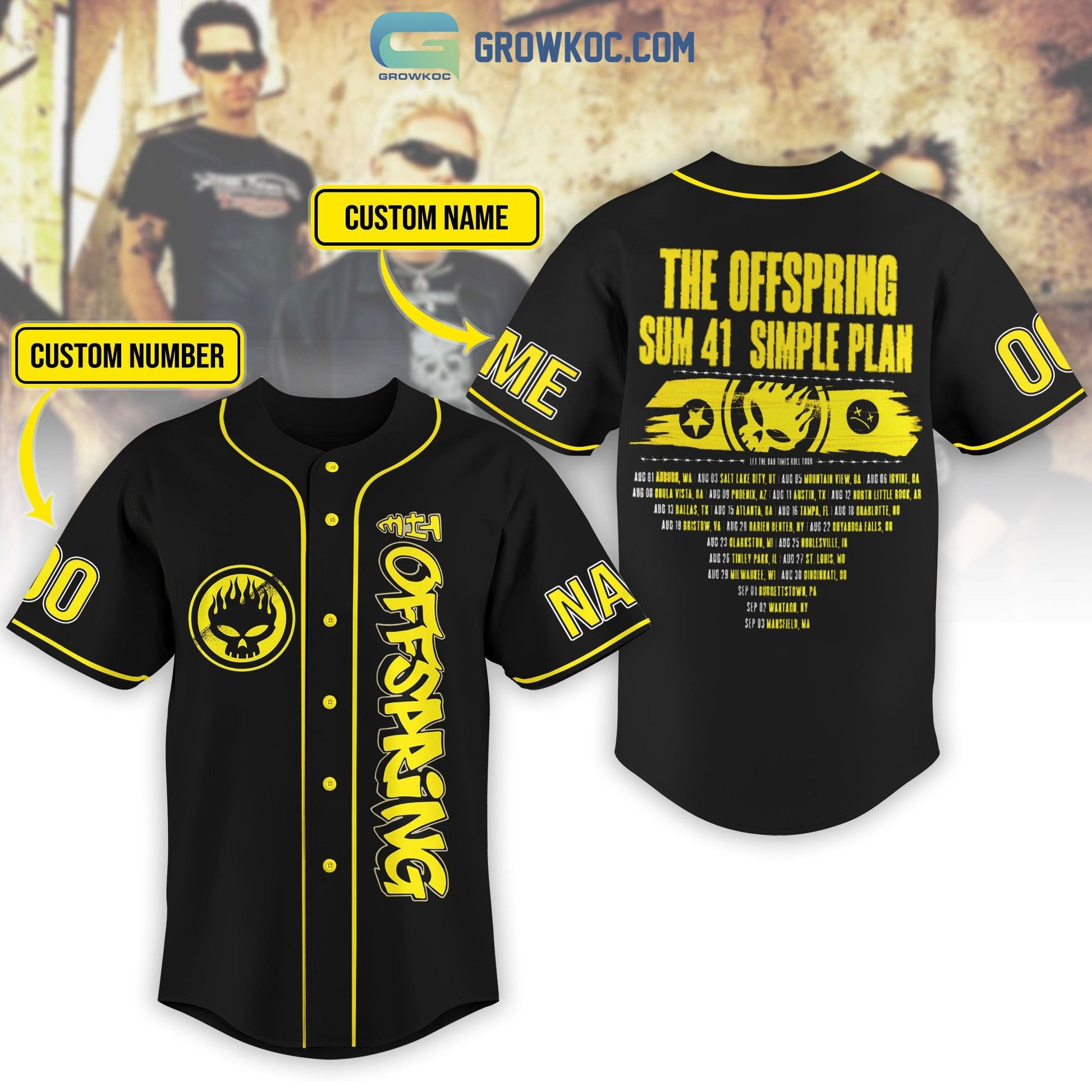 The Offspring Sum 41 Simple Plan Personalized Baseball Jersey Unisex T-shirt, Sweatshirt, Hoodie, Long Sleeve Tee - T-Shirt, Sweatshirt, Hoodie