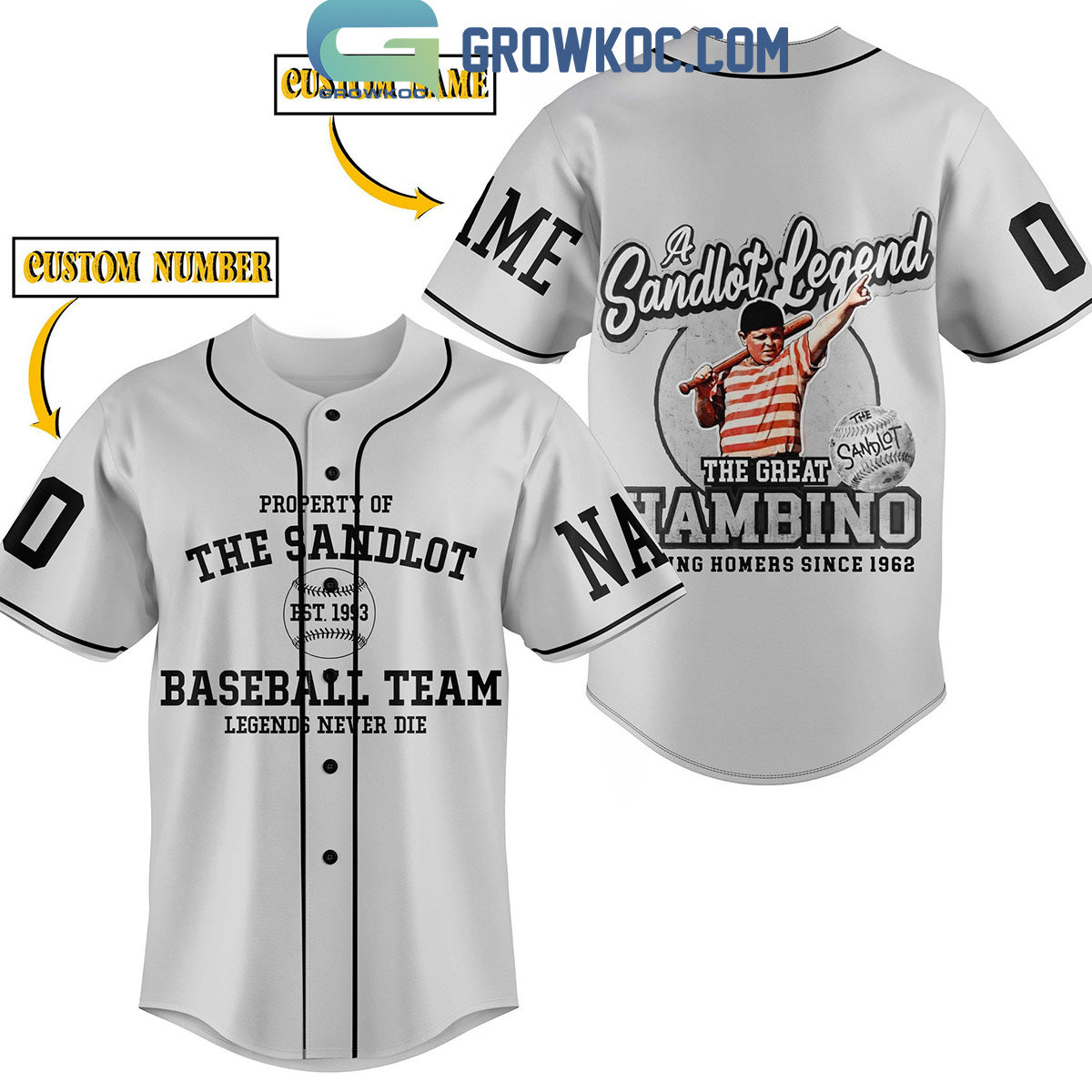 The Sandlot Legend The Great Hambino Hitting Homer Since 1962 Personalized Baseball Jersey - T-Shirt, Sweatshirt, Hoodie