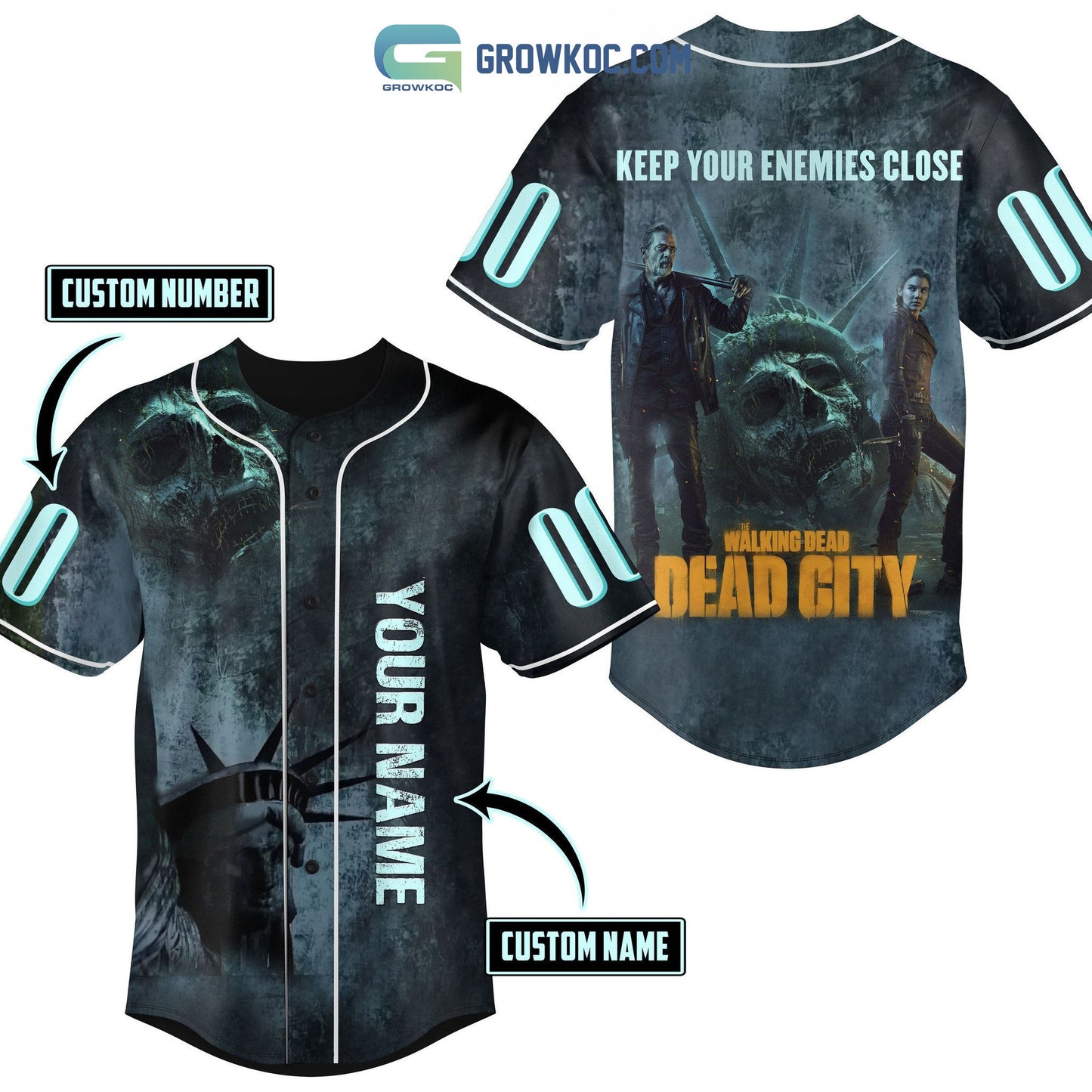 The Walking Dead City Keep Your Enemies Close Personalized Baseball Jersey Unisex T-shirt, Sweatshirt, Hoodie, Long Sleeve Tee - T-Shirt, Sweatshirt, Hoodie