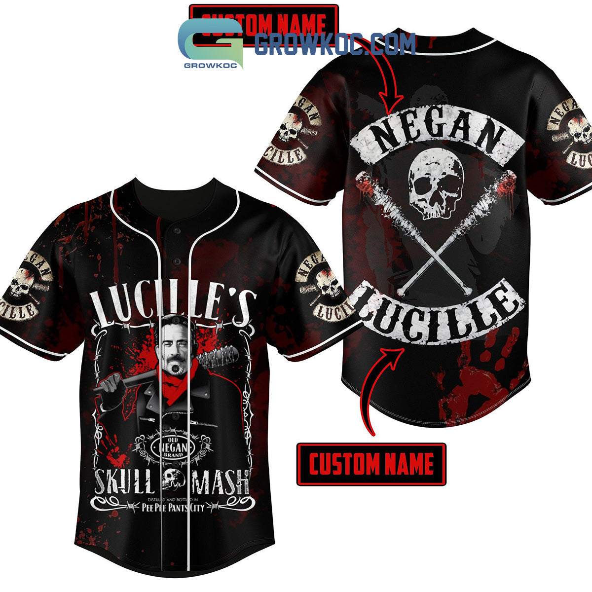 The Walking Dead Negan Lucille Skull Mash Personalized Baseball Jersey Unisex T-shirt, Sweatshirt, Hoodie, Long Sleeve Tee - T-Shirt, Sweatshirt, Hoodie