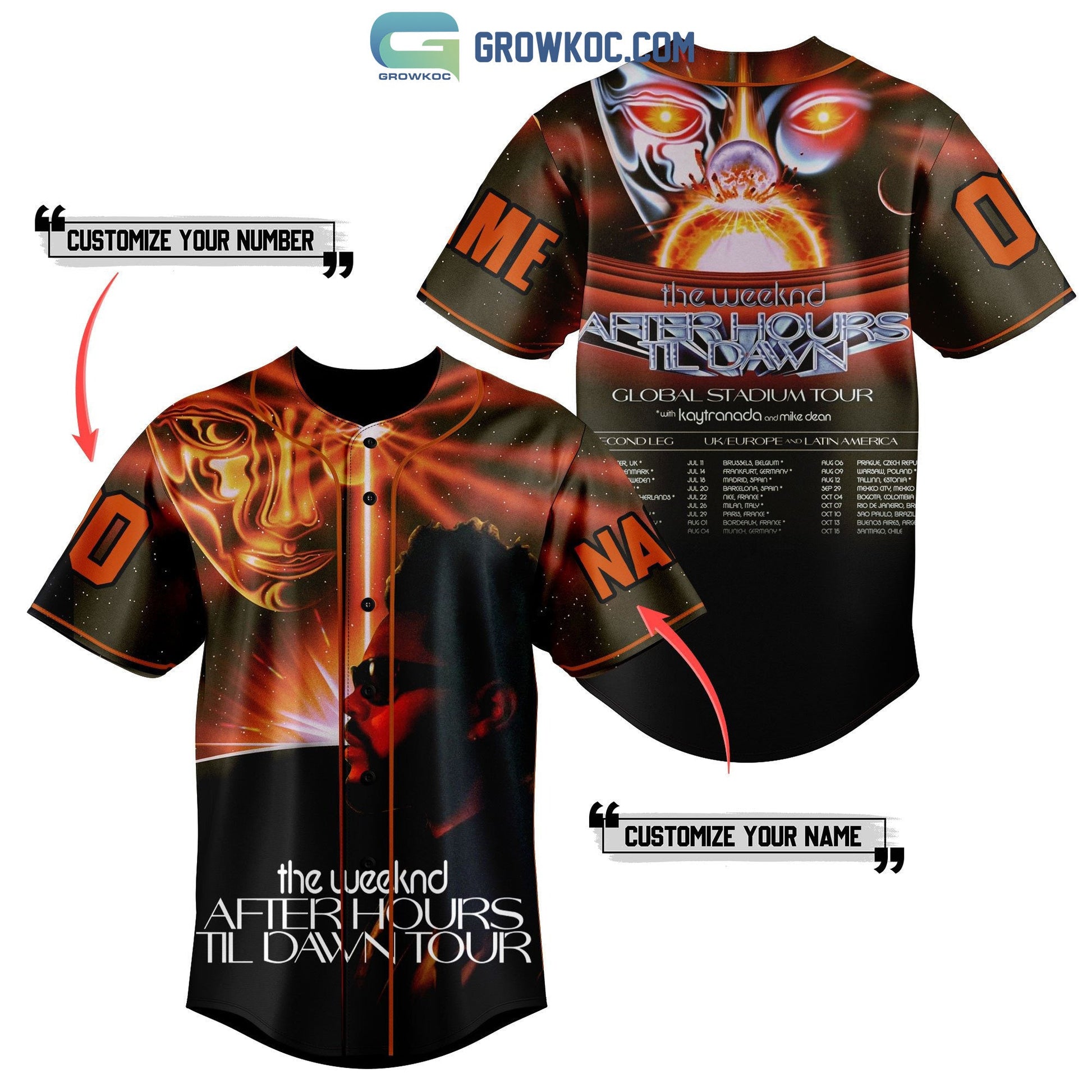 The Weeknd After Hours Til Dawn Tour Personalized Baseball Jersey Unisex T-shirt, Sweatshirt, Hoodie, Long Sleeve Tee - T-Shirt, Sweatshirt, Hoodie
