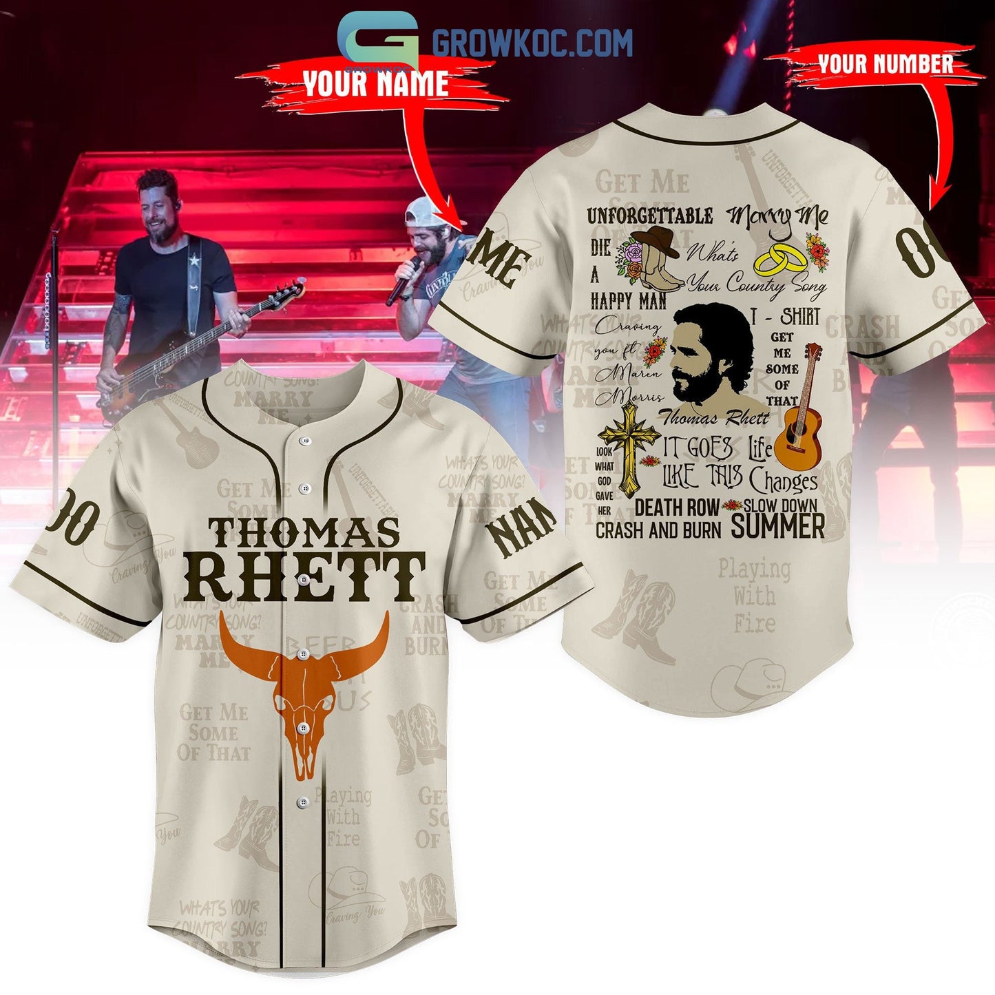 Thomas Rhett All Album Back Design Personalized Baseball Jersey Unisex T-shirt, Sweatshirt, Hoodie, Long Sleeve Tee - T-Shirt, Sweatshirt, Hoodie