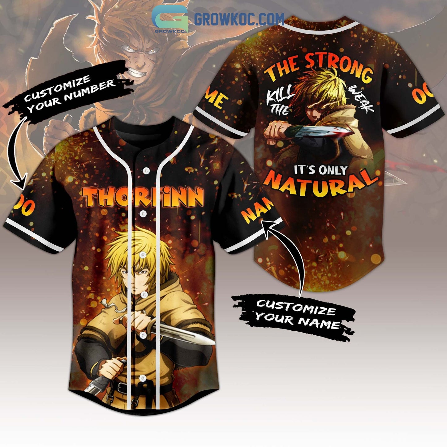 Thorfinn The Strong Kill The Weak Its Only Natural Personalized Baseball Jersey Unisex T-shirt, Sweatshirt, Hoodie, Long Sleeve Tee - T-Shirt, Sweatshirt, Hoodie