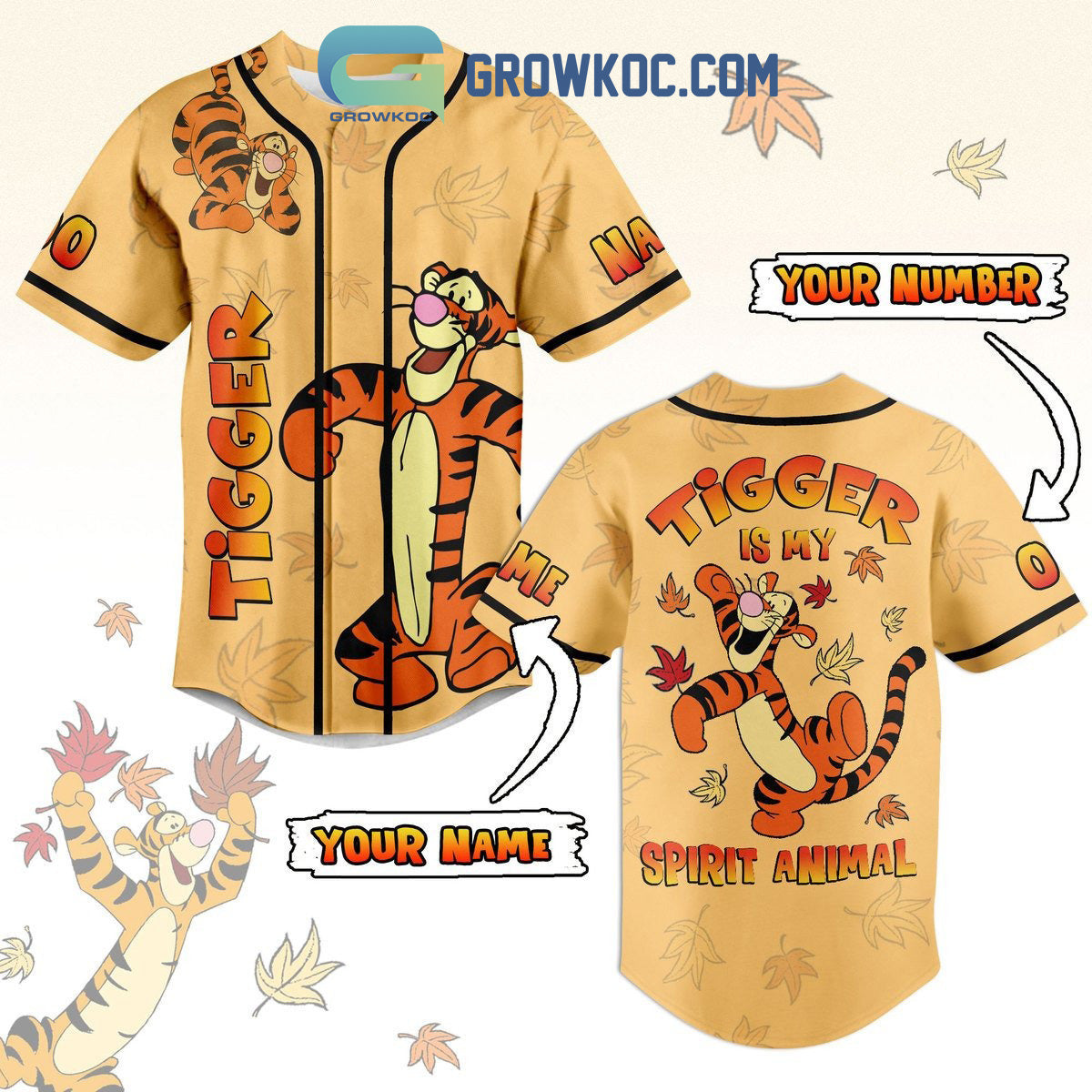 Tigger Is My Spirit Animal Personalized Baseball Jersey Unisex T-shirt, Sweatshirt, Hoodie, Long Sleeve Tee - T-Shirt, Sweatshirt, Hoodie