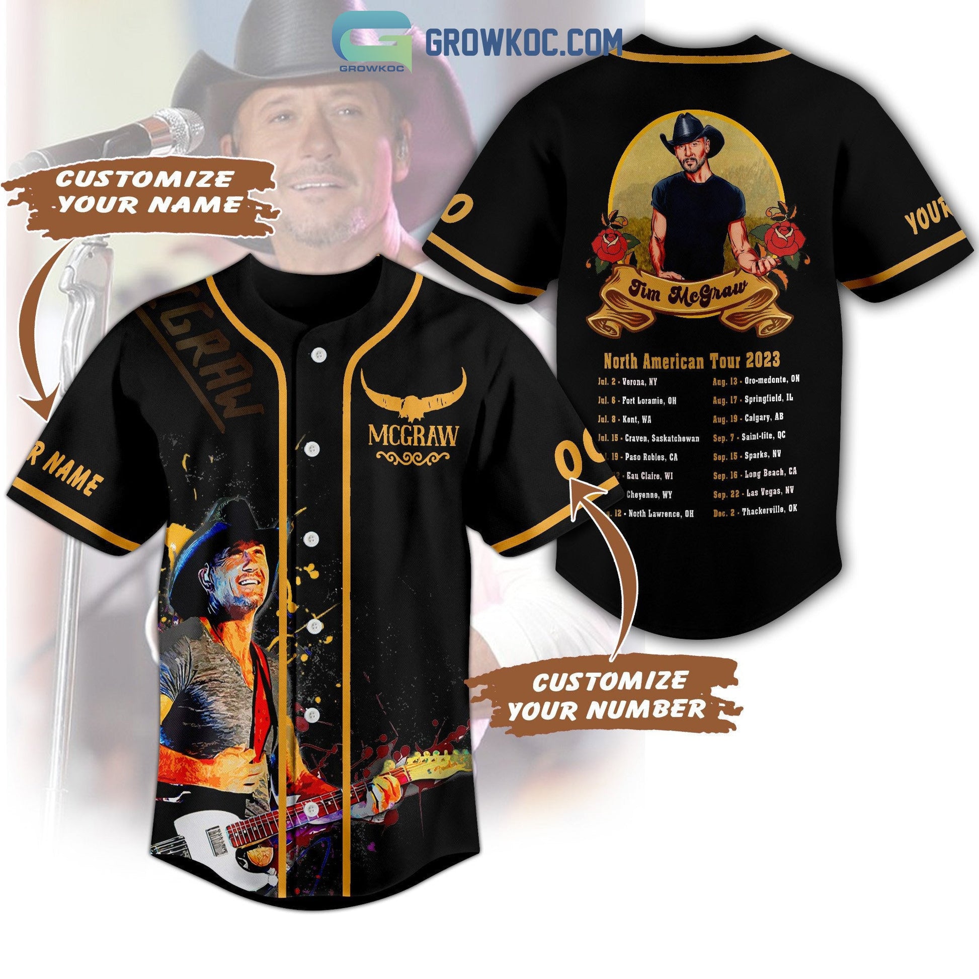 Tim McGraw North American Tour 2023 Perzonalized Baseball Jersey Unisex T-shirt, Sweatshirt, Hoodie, Long Sleeve Tee - T-Shirt, Sweatshirt, Hoodie