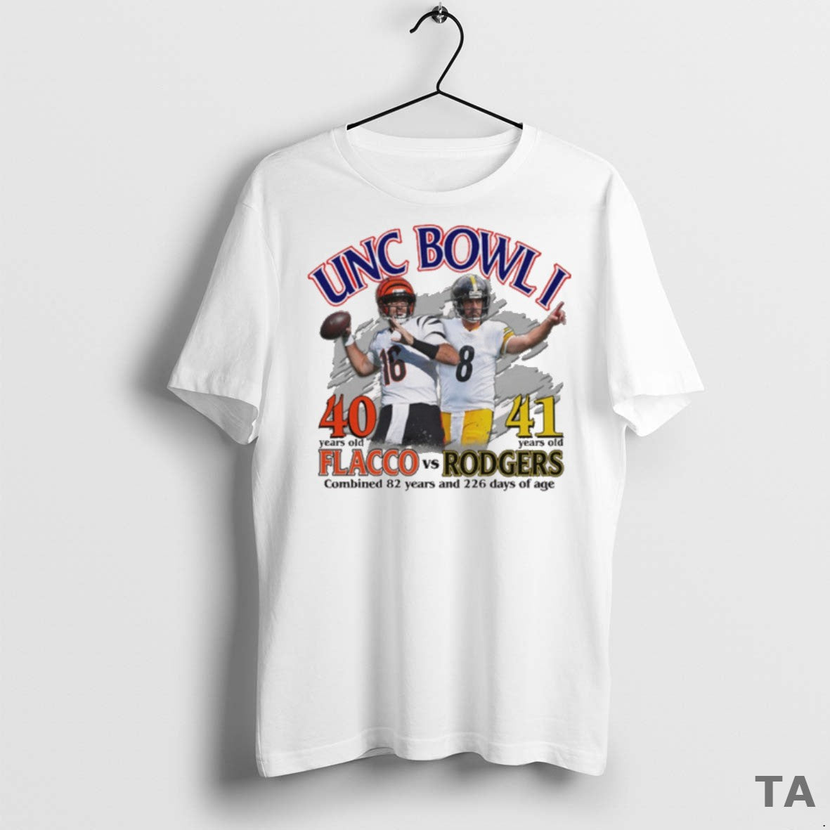 Top Unc Bowl I Flacco Vs Rodgers Combined 82 Years 226 Days Age T-Shirts, Hoodie, Sweatshirt - T-Shirt, Sweatshirt, Hoodie