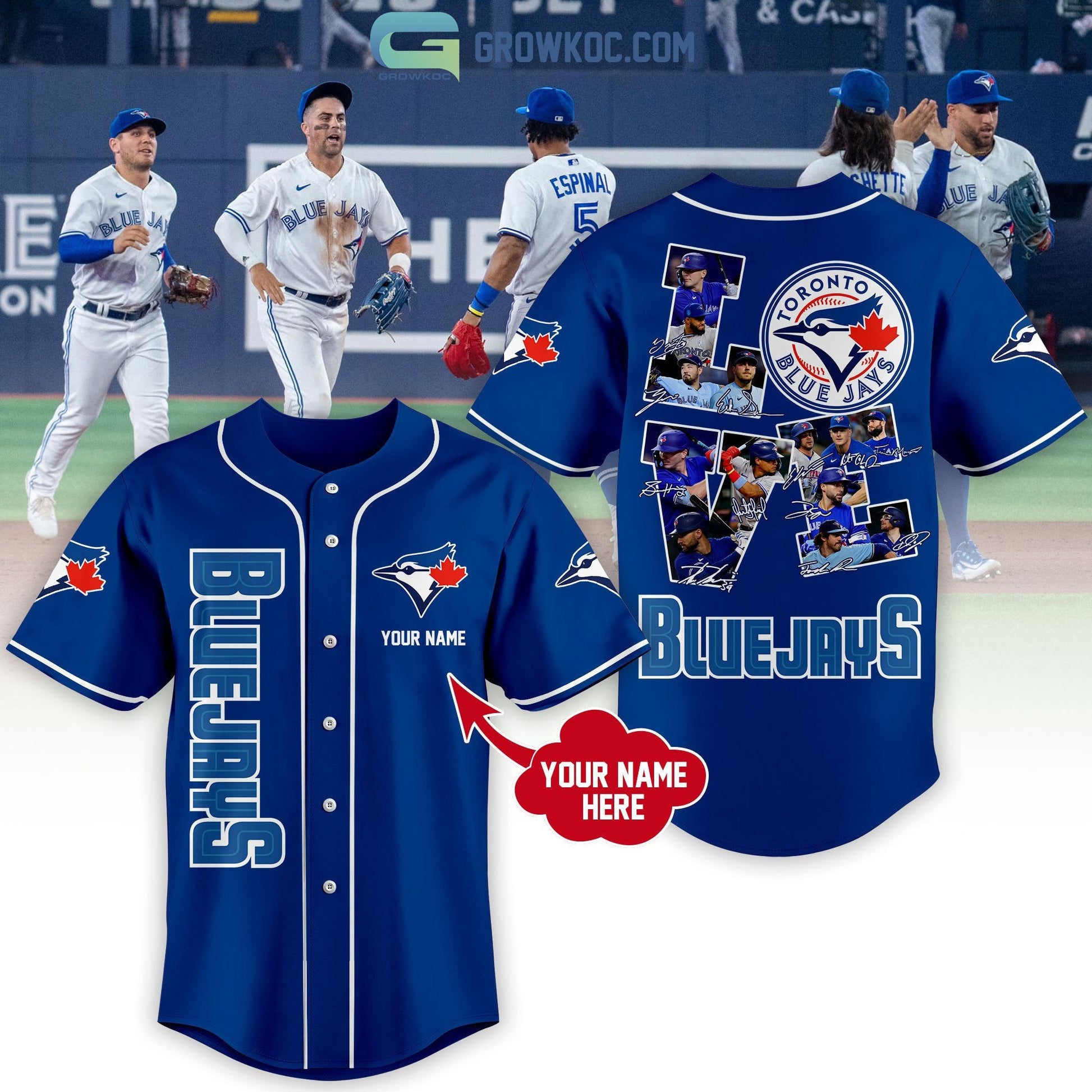 Toronto Blue Jays Love Team Personalized Blue Deisgn Baseball Jersey Unisex T-shirt, Sweatshirt, Hoodie, Long Sleeve Tee - T-Shirt, Sweatshirt, Hoodie