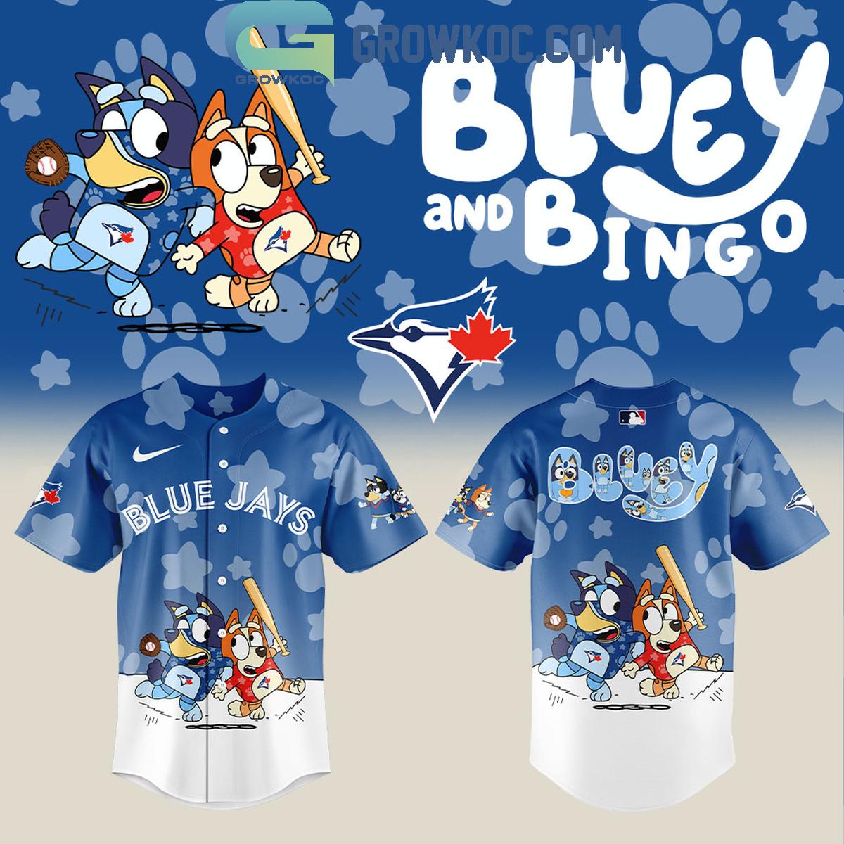 Toronto Blue Jays x Bluey and Bingo Baseball Jersey Unisex T-shirt, Sweatshirt, Hoodie, Long Sleeve Tee - T-Shirt, Sweatshirt, Hoodie