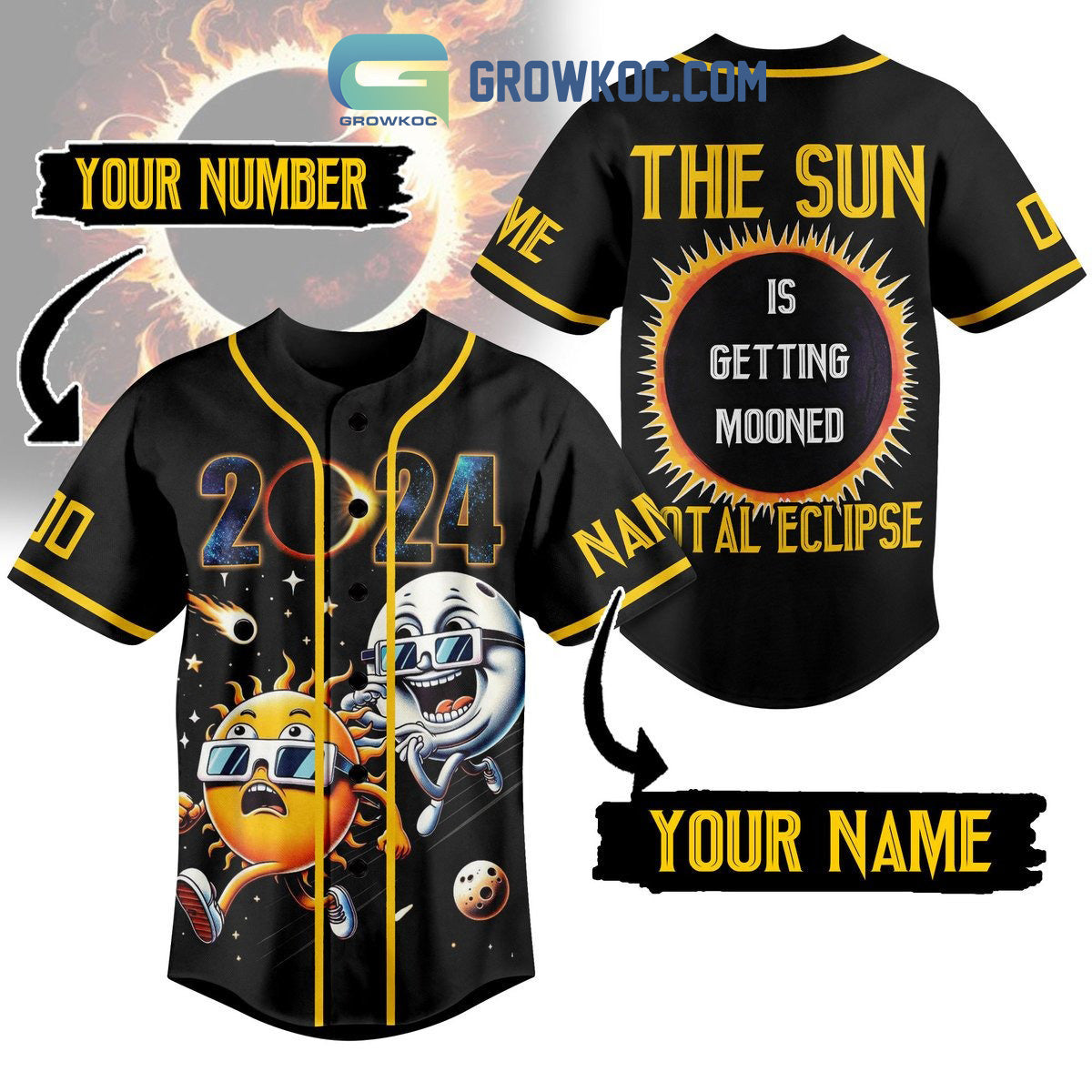 Total Solar Eclipse 2024 The Sun Is Getting Mooned Fan Personalized Baseball Jersey Unisex T-shirt, Sweatshirt, Hoodie, Long Sleeve Tee - T-Shirt, Sweatshirt, Hoodie