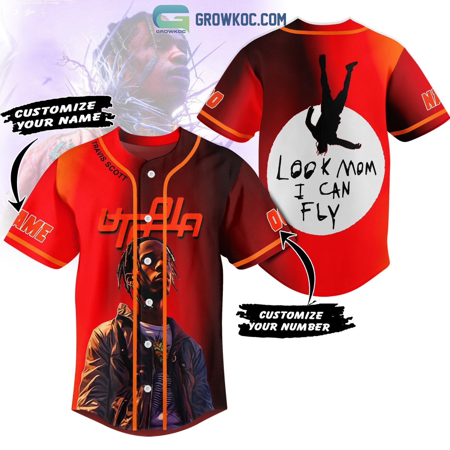 Travis Scott Look Mom I Can Fly Personalized Baseball Jersey Unisex T-shirt, Sweatshirt, Hoodie, Long Sleeve Tee - T-Shirt, Sweatshirt, Hoodie