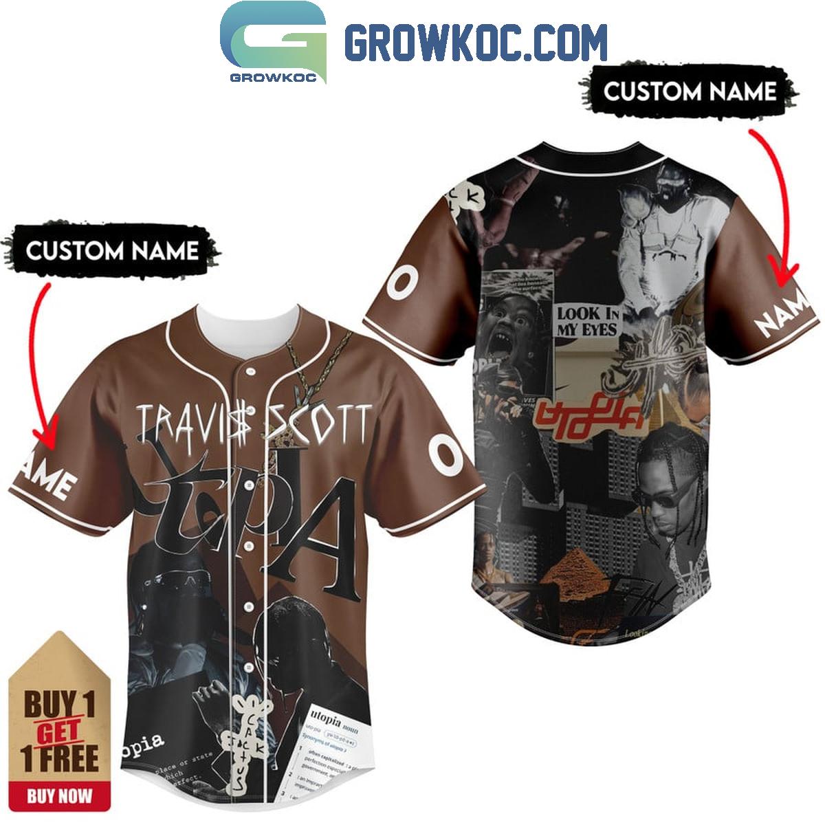 Travis Scott Utopia Look In My Eyes Personalized Baseball Jersey Unisex T-shirt, Sweatshirt, Hoodie, Long Sleeve Tee - T-Shirt, Sweatshirt, Hoodie