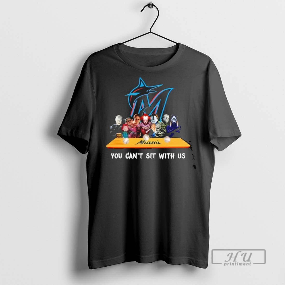 Trending Horror Movie Characters You Cant Sit Us Miami Marlins Halloween T-Shirts, Hoodie, Sweatshirt - T-Shirt, Sweatshirt, Hoodie