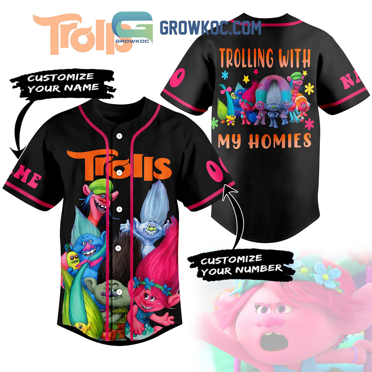 Trolls Trolling With My Homies Christmas Winter Holiday Custom Name Number Personalized Baseball Jersey - T-Shirt, Sweatshirt, Hoodie