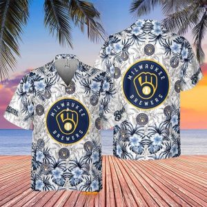 Tropical Flowers With Milwaukee Brewers Hawaiian Shirt For Fans - Brewers Hawaiian Shirt Unisex T-shirt, Sweatshirt, Hoodie, Long Sleeve Tee - T-Shirt, Sweatshirt, Hoodie