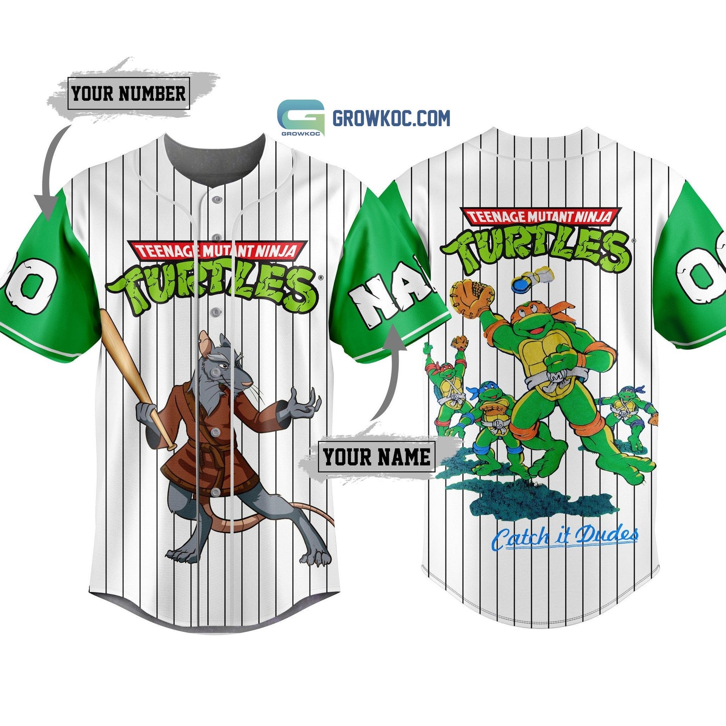 Turtles Teenage Mutant Ninja Catch It Dudes Personalized Baseball Jersey Unisex T-shirt, Sweatshirt, Hoodie, Long Sleeve Tee - T-Shirt, Sweatshirt, Hoodie