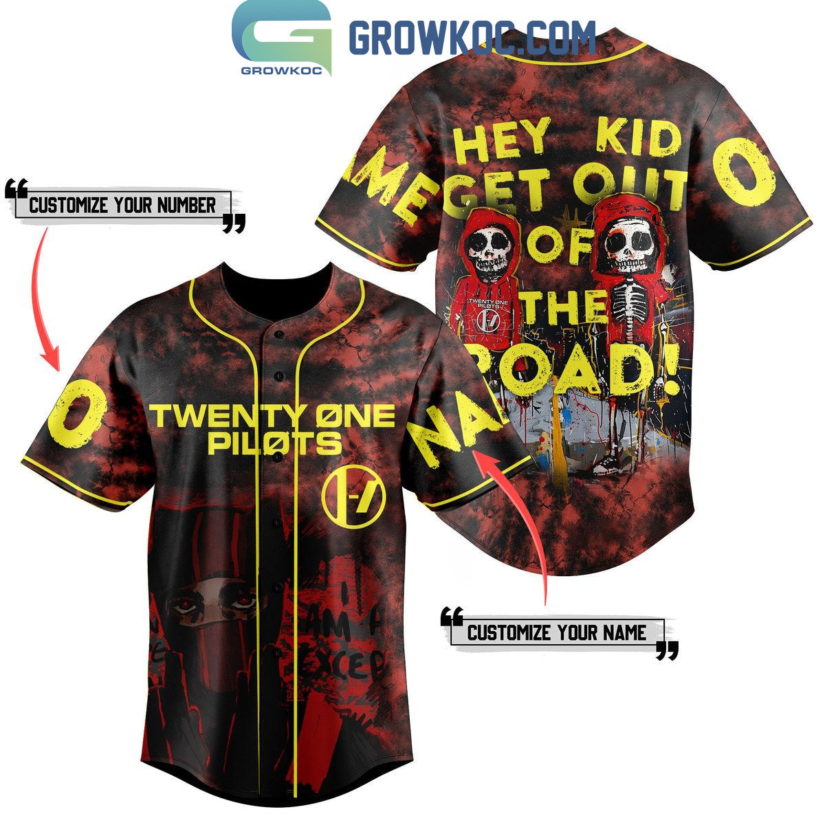 Twenty One Pilots Hey Kid Get Out Of The Road Personalized Baseball Jersey Unisex T-shirt, Sweatshirt, Hoodie, Long Sleeve Tee - T-Shirt, Sweatshirt, Hoodie