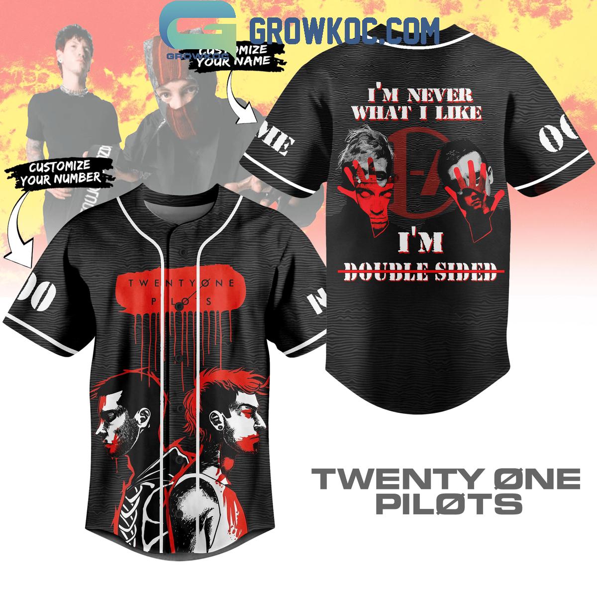 Twenty One Pilots Im Never What I Kike Im Double Sided Personalized Baseball Jersey Unisex T-shirt, Sweatshirt, Hoodie, Long Sleeve Tee - T-Shirt, Sweatshirt, Hoodie