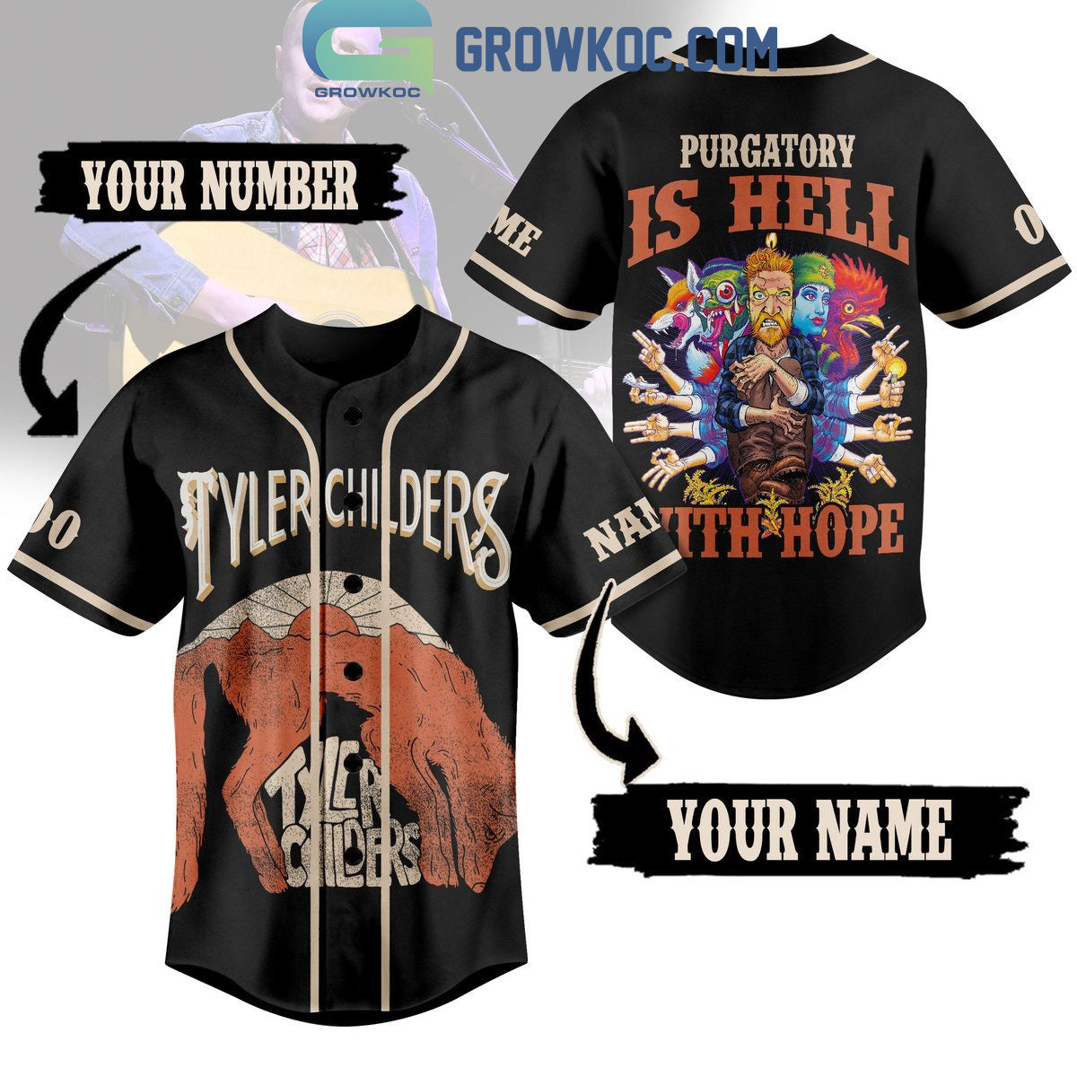 Tyler Childers Purgatory Is Hell With Hope Personalized Baseball Jersey Unisex T-shirt, Sweatshirt, Hoodie, Long Sleeve Tee - T-Shirt, Sweatshirt, Hoodie