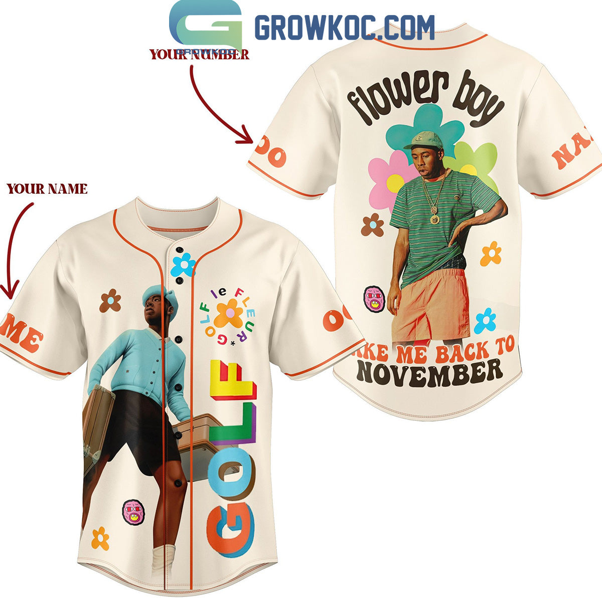 Tyler The Creator Flower Boy Take Me Back To November Personalized Baseball Jersey Unisex T-shirt, Sweatshirt, Hoodie, Long Sleeve Tee - T-Shirt, Sweatshirt, Hoodie