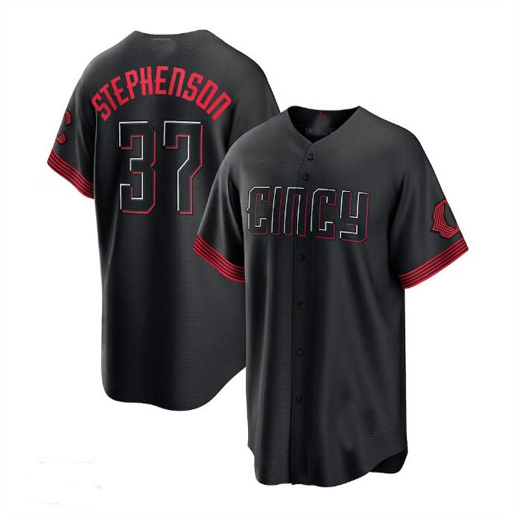 Cincinnati Reds #37 Tyler Stephenson 2023 City Connect Replica Player Jersey - Black Baseball Jerseys baseball jersey product view 1