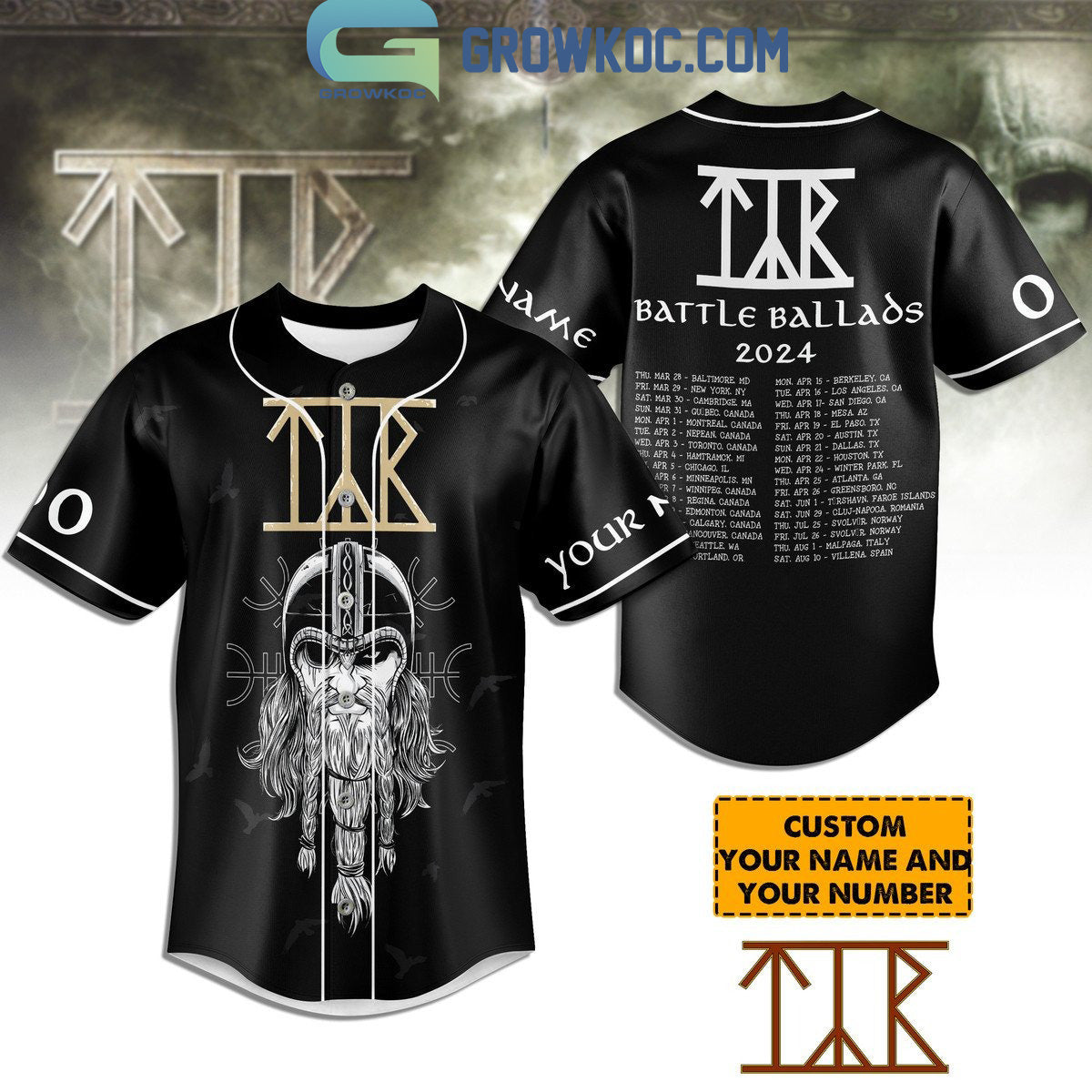 Tyr Battle Ballads Tour 2024 Fan Personalized Baseball Jersey Unisex T-shirt, Sweatshirt, Hoodie, Long Sleeve Tee - T-Shirt, Sweatshirt, Hoodie
