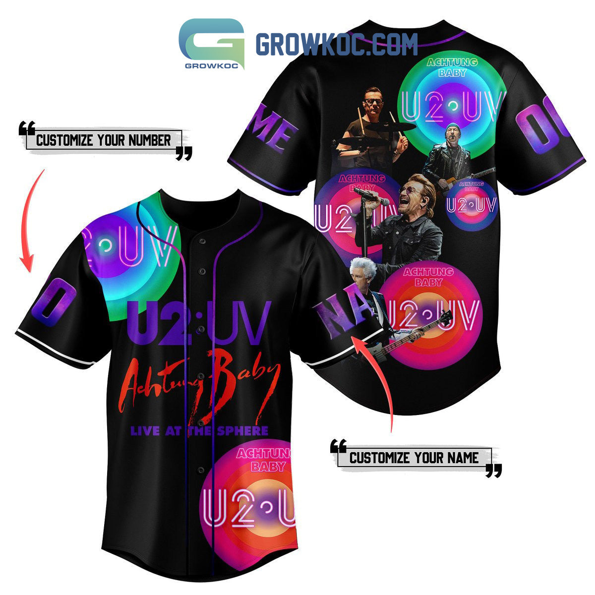 U2 UV Achtung Baby Live At the Sphere Personalized Baseball Jersey Unisex T-shirt, Sweatshirt, Hoodie, Long Sleeve Tee - T-Shirt, Sweatshirt, Hoodie