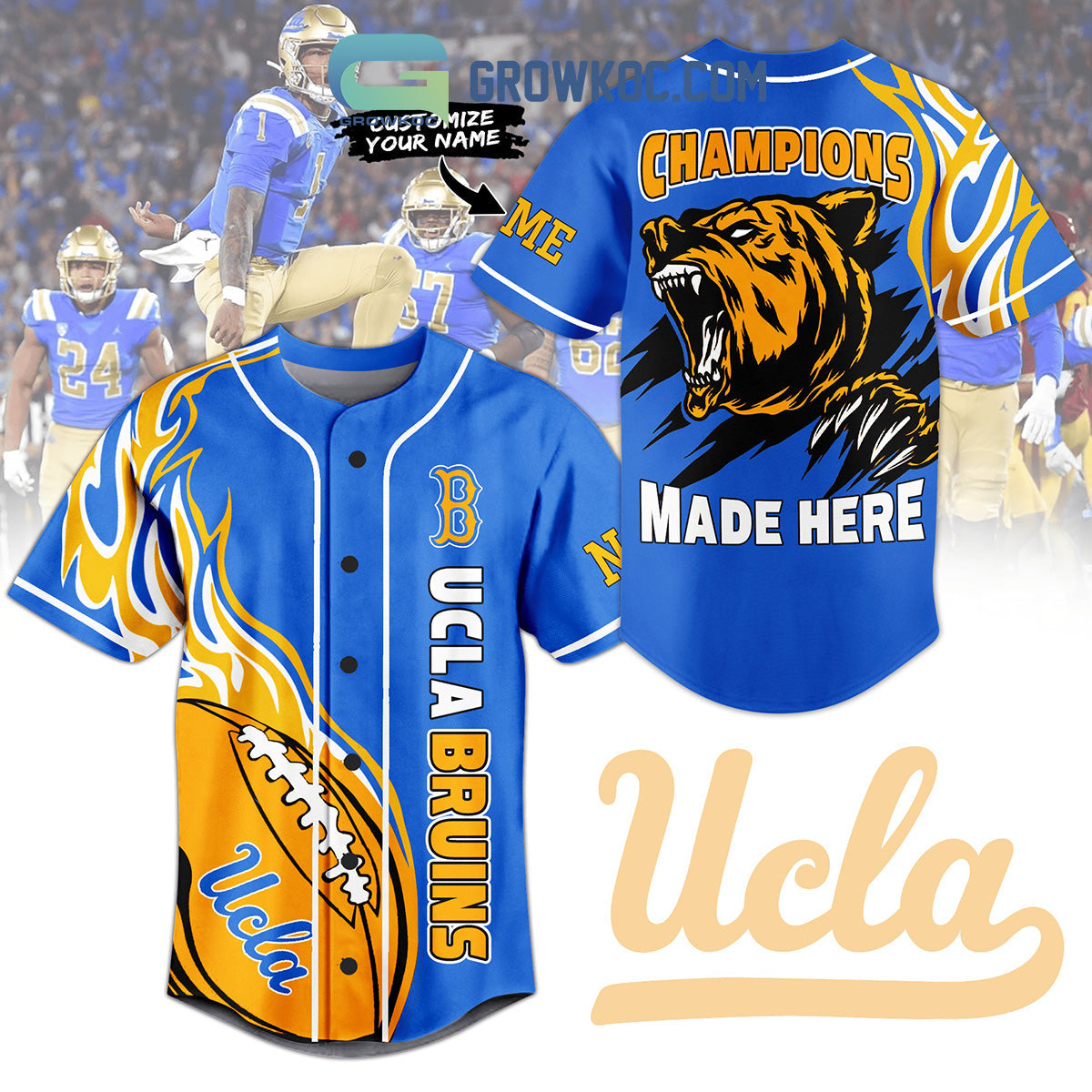 UCLA Bruins Champions Made Here Personalized Baseball Jersey Unisex T-shirt, Sweatshirt, Hoodie, Long Sleeve Tee - T-Shirt, Sweatshirt, Hoodie