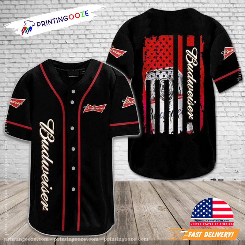 US Flag Budweiser Baseball Jersey Unisex T-shirt, Sweatshirt, Hoodie, Long Sleeve Tee - T-Shirt, Sweatshirt, Hoodie