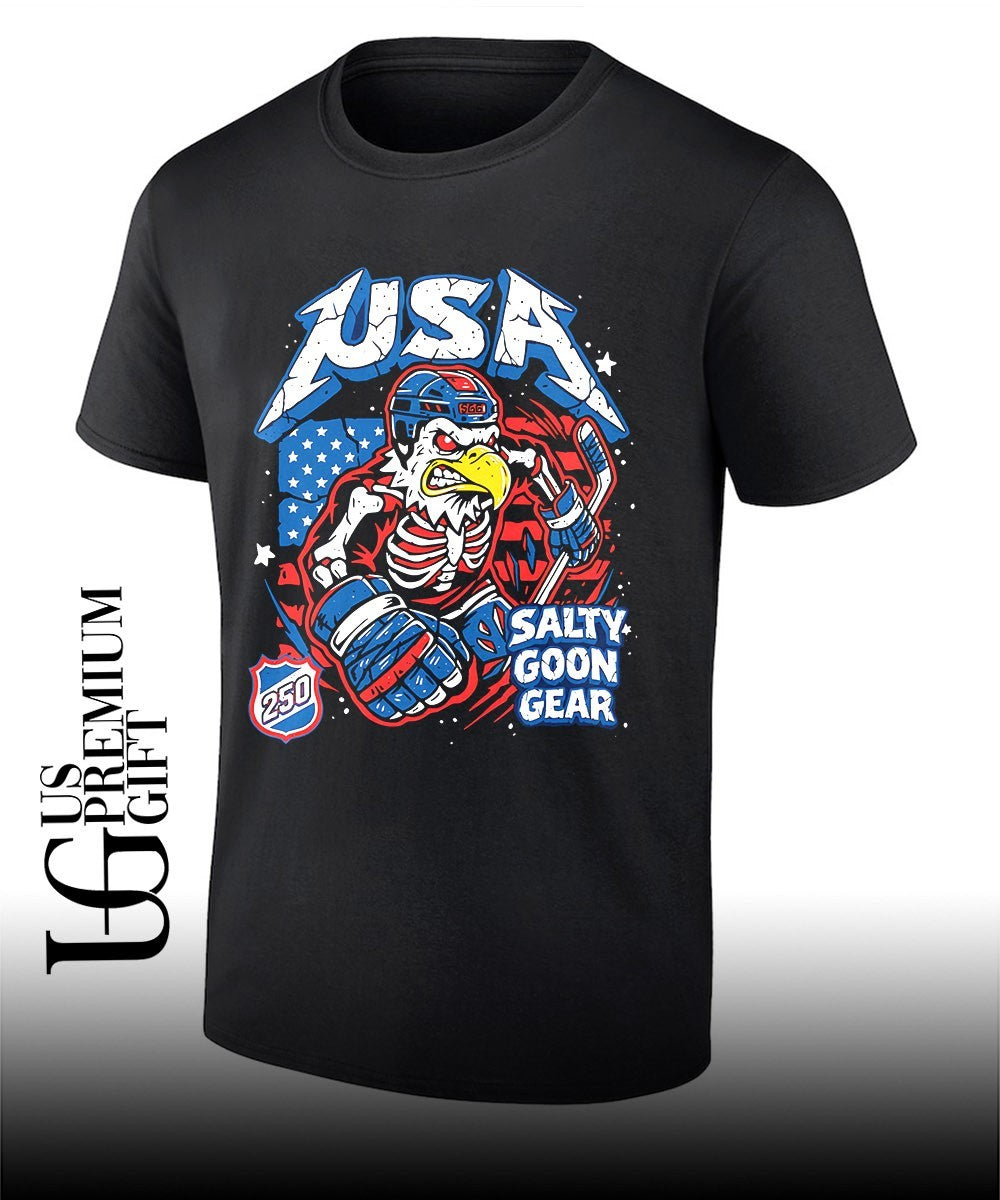 USA Hockey Skeleton Eagle Salty Goon Gear 250 shirt Unisex T-shirt, Sweatshirt, Hoodie, Long Sleeve Tee - T-Shirt, Sweatshirt, Hoodie