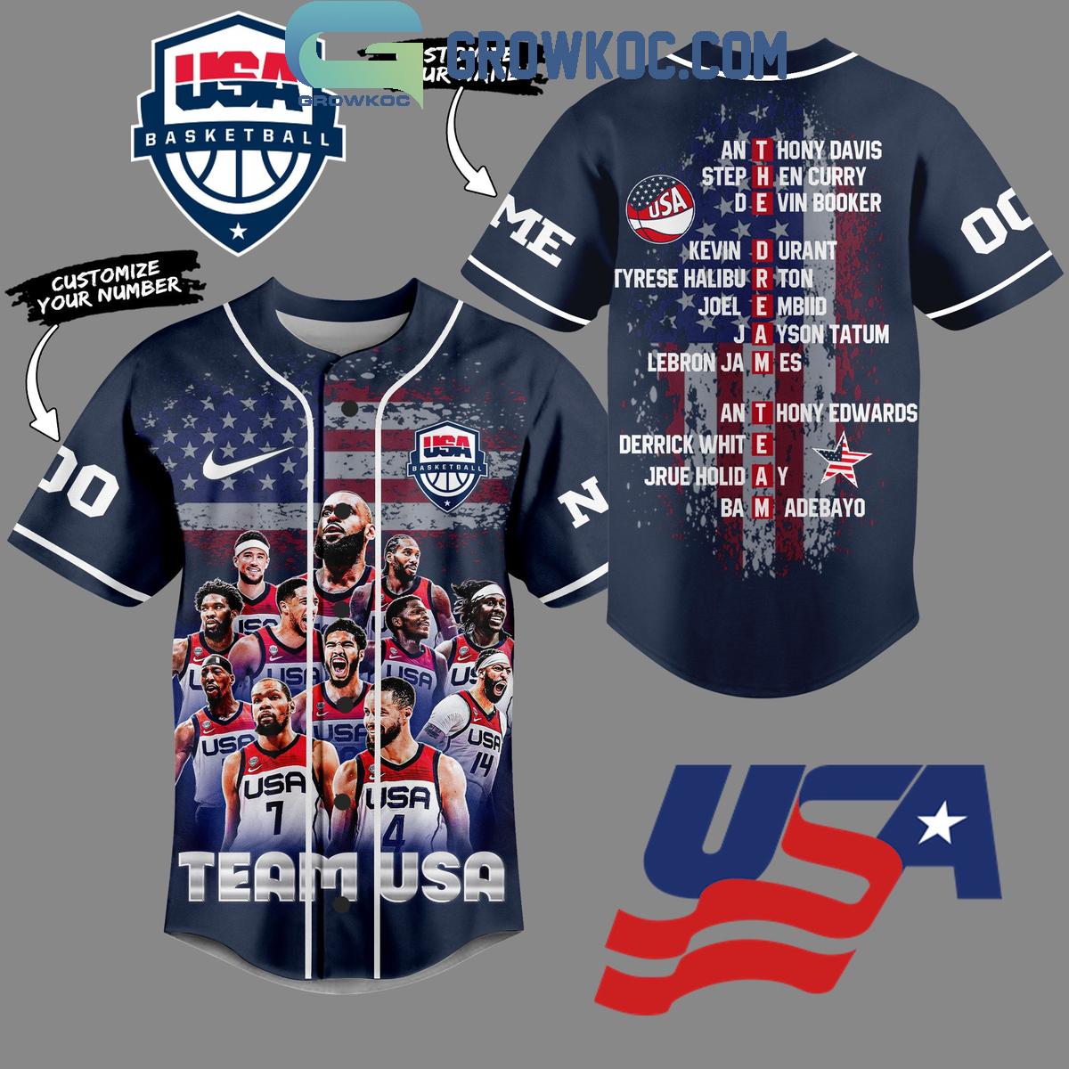 USA Mens Basketball Team 2024 Olympic Paris Personalized Baseball Jersey Unisex T-shirt, Sweatshirt, Hoodie, Long Sleeve Tee - T-Shirt, Sweatshirt, Hoodie