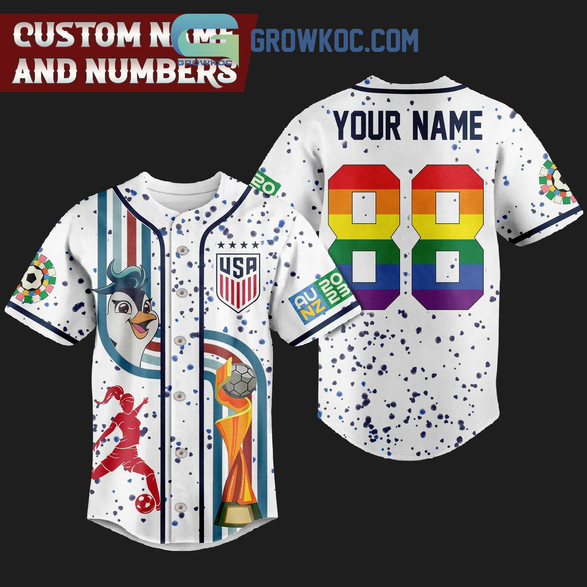 USA Womens World Cup Personalized Baseball Jersey Unisex T-shirt, Sweatshirt, Hoodie, Long Sleeve Tee - T-Shirt, Sweatshirt, Hoodie
