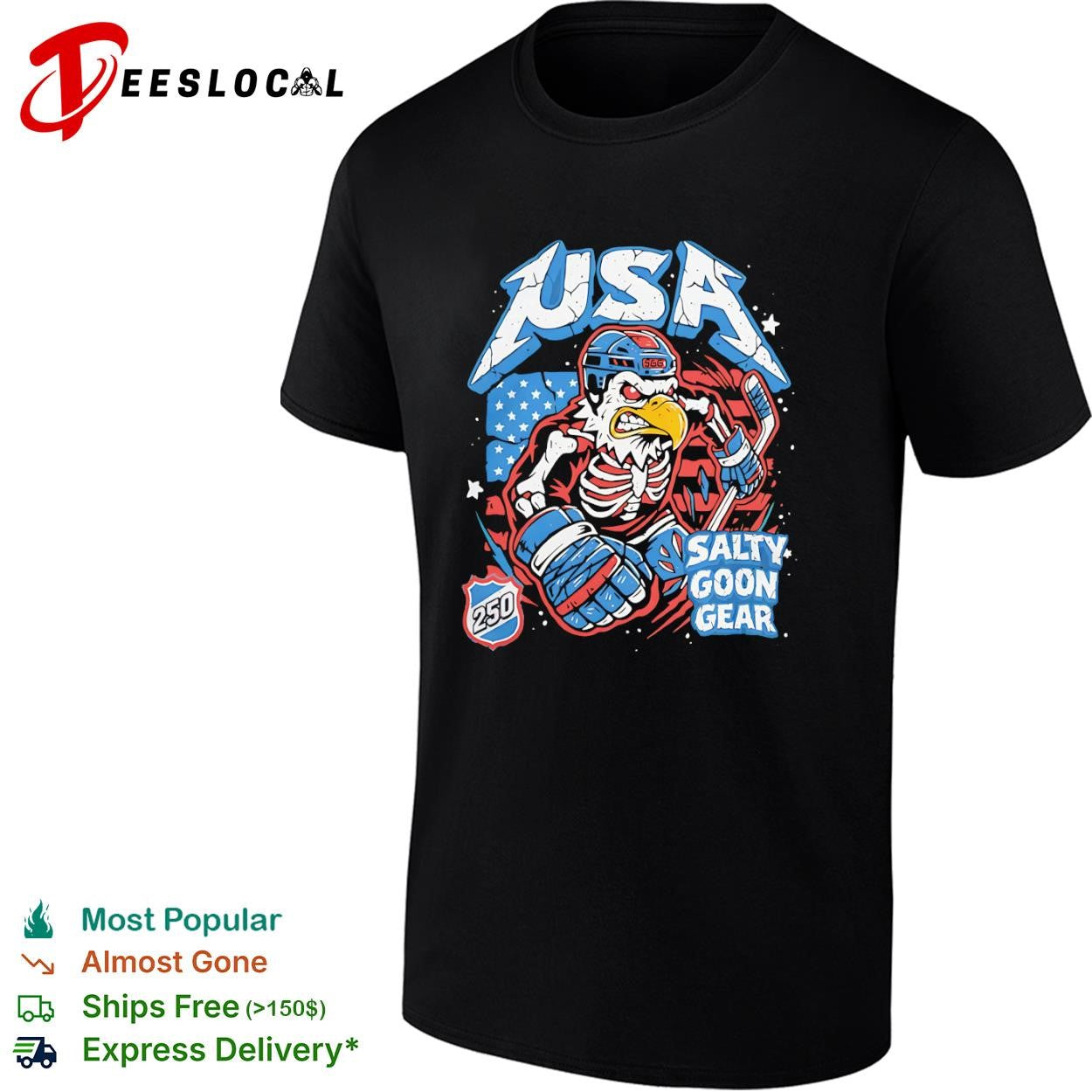 USA skeleton eagle 250 salty goon gear shirt Unisex T-shirt, Sweatshirt, Hoodie, Long Sleeve Tee - T-Shirt, Sweatshirt, Hoodie