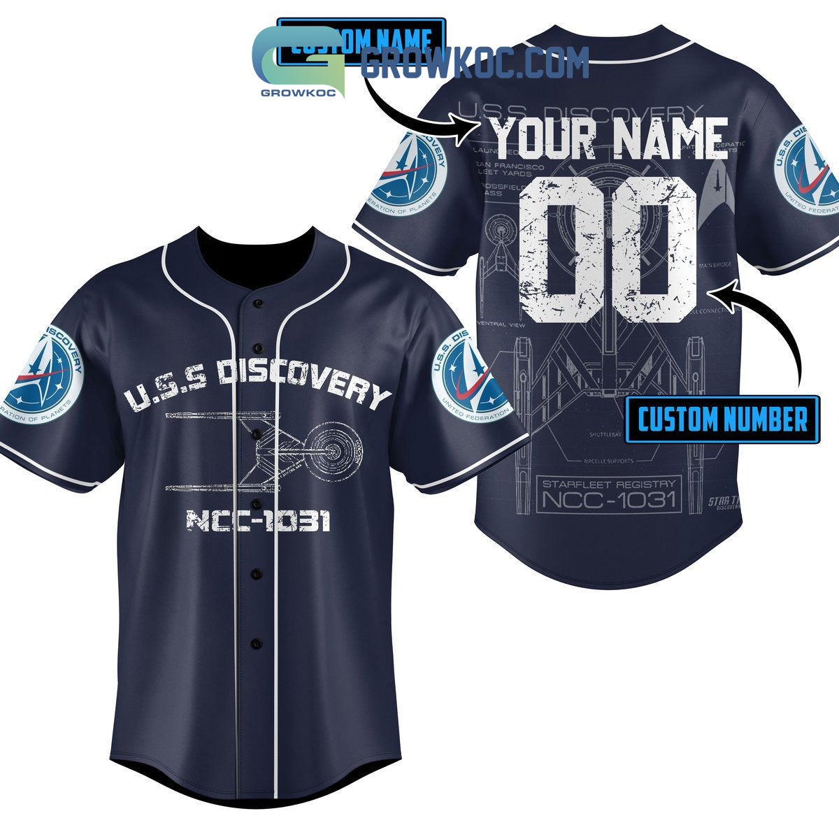 USS Discovery NCC 1031 Personalized Baseball Jersey Unisex T-shirt, Sweatshirt, Hoodie, Long Sleeve Tee - T-Shirt, Sweatshirt, Hoodie