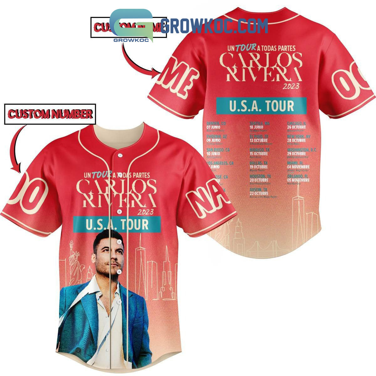 Un Tour A Todas Partes Carlos Rivera USA Tour 2023 Personalized Baseball Jersey Unisex T-shirt, Sweatshirt, Hoodie, Long Sleeve Tee - T-Shirt, Sweatshirt, Hoodie