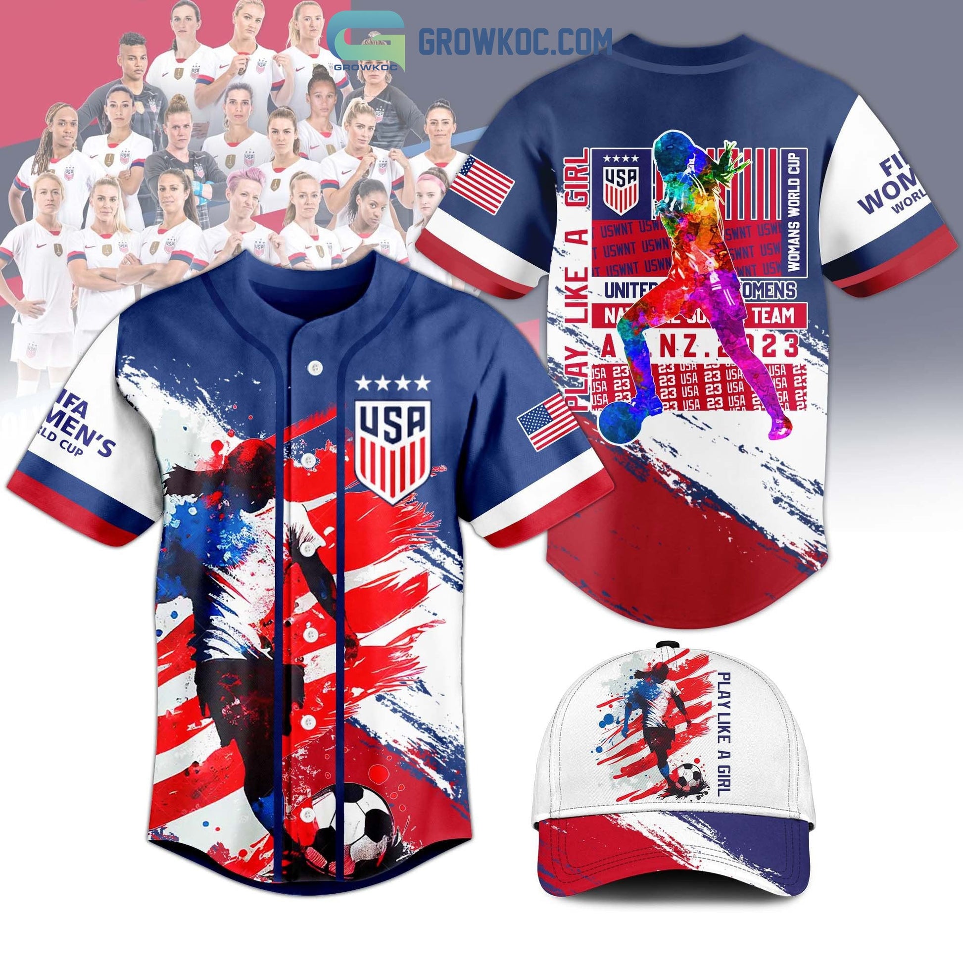 United State Womens National Soccer Team Play Like A Girl Personalized Baseball Jersey Unisex T-shirt, Sweatshirt, Hoodie, Long Sleeve Tee - T-Shirt, Sweatshirt, Hoodie