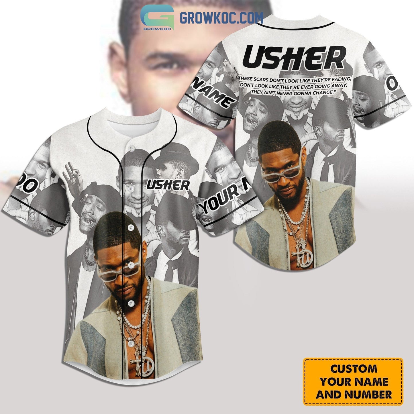 Usher Battle Scars Personalized Baseball Jersey Unisex T-shirt, Sweatshirt, Hoodie, Long Sleeve Tee - T-Shirt, Sweatshirt, Hoodie