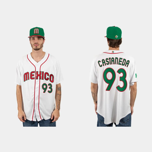 #93 VICTOR CASTANEDA MEXICO BASEBALL 2023 WORLD BASEBALL CLASSIC JERSEY ¨C WHITE Stitches Baseball Jerseys baseball jersey product view 1