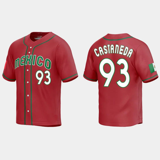 #93 VICTOR CASTANEDA MEXICO BASEBALL 2023 WORLD BASEBALL CLASSIC REPLICA JERSEY ¨C RED Stitches Baseball Jerseys baseball jersey product view 1