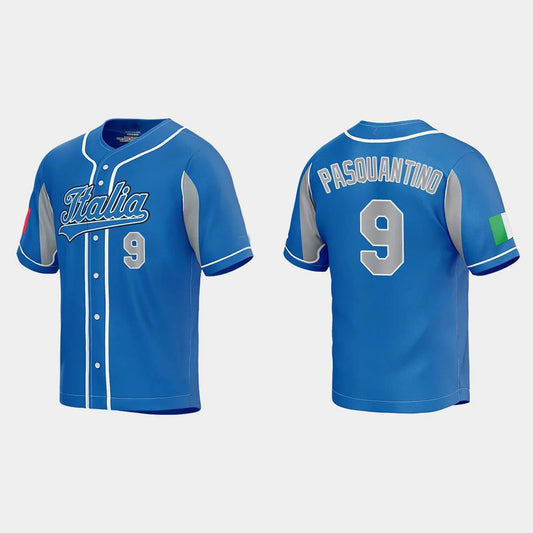 #9 VINNIE PASQUANTINO ITALY BASEBALL 2023 WORLD BASEBALL CLASSIC JERSEY ¨C ROYAL Stitches Baseball Jerseys baseball jersey product view 1