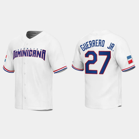 #27 VLADIMIR GUERRERO JR. DOMINICAN REPUBLIC BASEBALL 2023 WORLD BASEBALL CLASSIC REPLICA JERSEY ¨C WHITE Stitches Baseball Jerseys baseball jersey product view 1