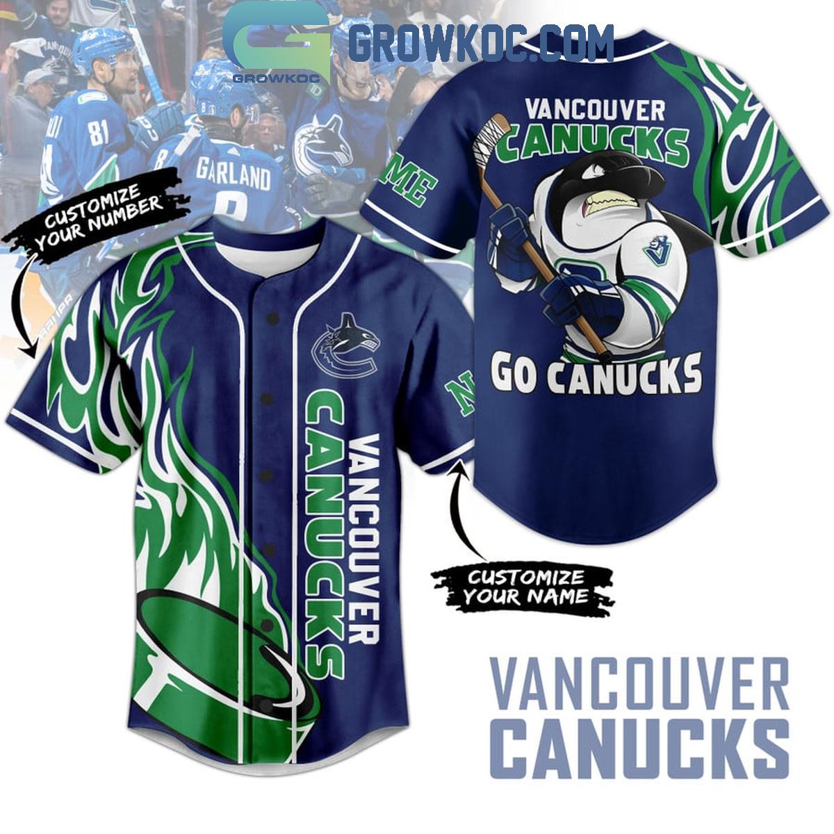 Vancouver Canucks Go Canucks Flame Personalized Baseball Jersey Unisex T-shirt, Sweatshirt, Hoodie, Long Sleeve Tee - T-Shirt, Sweatshirt, Hoodie