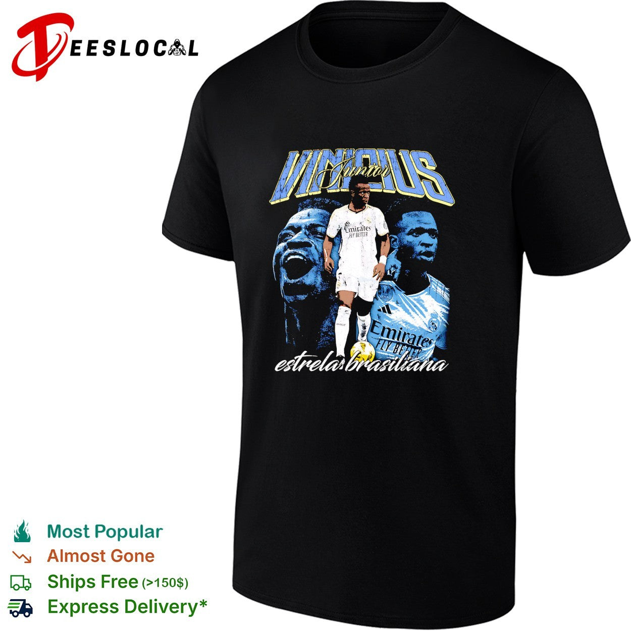 Vinicius Junior Real Madrid estrela brasileira portrait shirt Unisex T-shirt, Sweatshirt, Hoodie, Long Sleeve Tee - T-Shirt, Sweatshirt, Hoodie