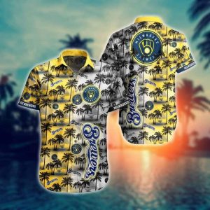 Vintage MLB Milwaukee Brewers Hawaiian Shirt Palm Trees Patternt - Brewers Hawaiian Shirt Unisex T-shirt, Sweatshirt, Hoodie, Long Sleeve Tee - T-Shirt, Sweatshirt, Hoodie