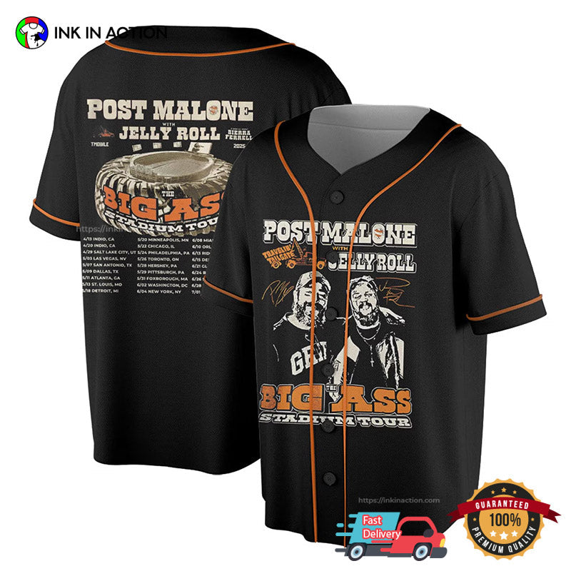 Vintage Post Malone Big Ass Stadium Tour Baseball Jersey Unisex T-shirt, Sweatshirt, Hoodie, Long Sleeve Tee - T-Shirt, Sweatshirt, Hoodie