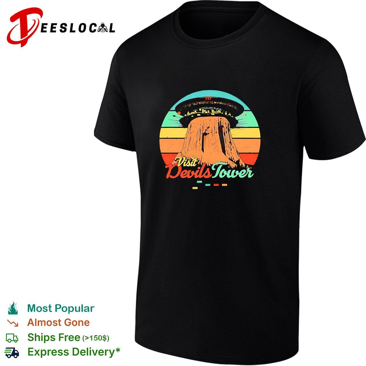 Visit Devils Tower UFO retro shirt Unisex T-shirt, Sweatshirt, Hoodie, Long Sleeve Tee - T-Shirt, Sweatshirt, Hoodie