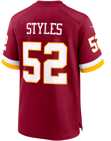 W.Commanders #52 Sonny Styles Burgundy 2026 Draft First Round Pick No. 7 Team Game Jersey football jersey product view 1