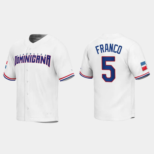 #5 WANDER FRANCO DOMINICAN REPUBLIC BASEBALL 2023 WORLD BASEBALL CLASSIC REPLICA JERSEY ¨C WHITE Stitches Baseball Jerseys baseball jersey product view 1