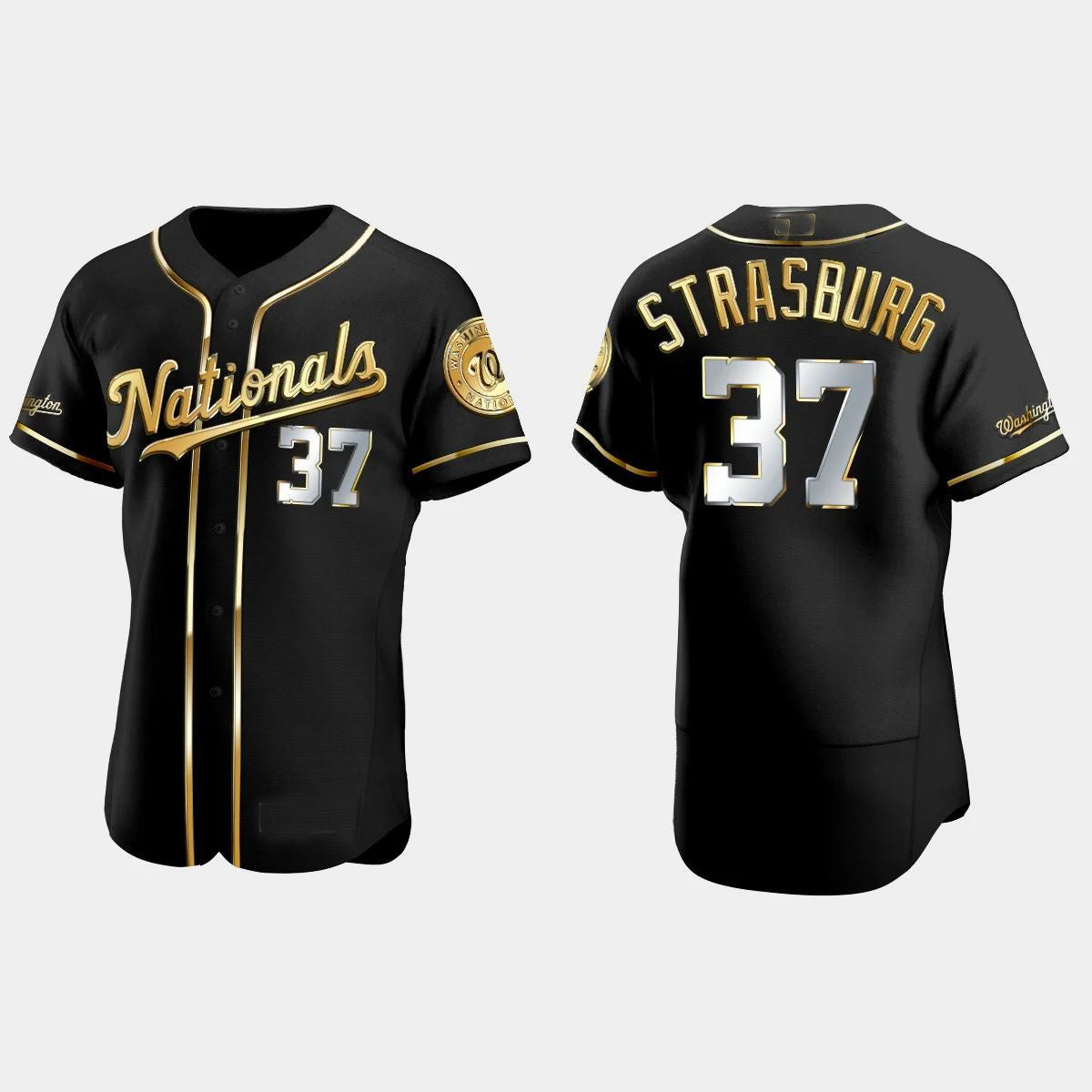 WASHINGTON NATIONALS #37 STEPHEN STRASBURG GOLD EDITION AUTHENTIC JERSEY ¨C BLACK Baseball Jerseys baseball jersey product view 1