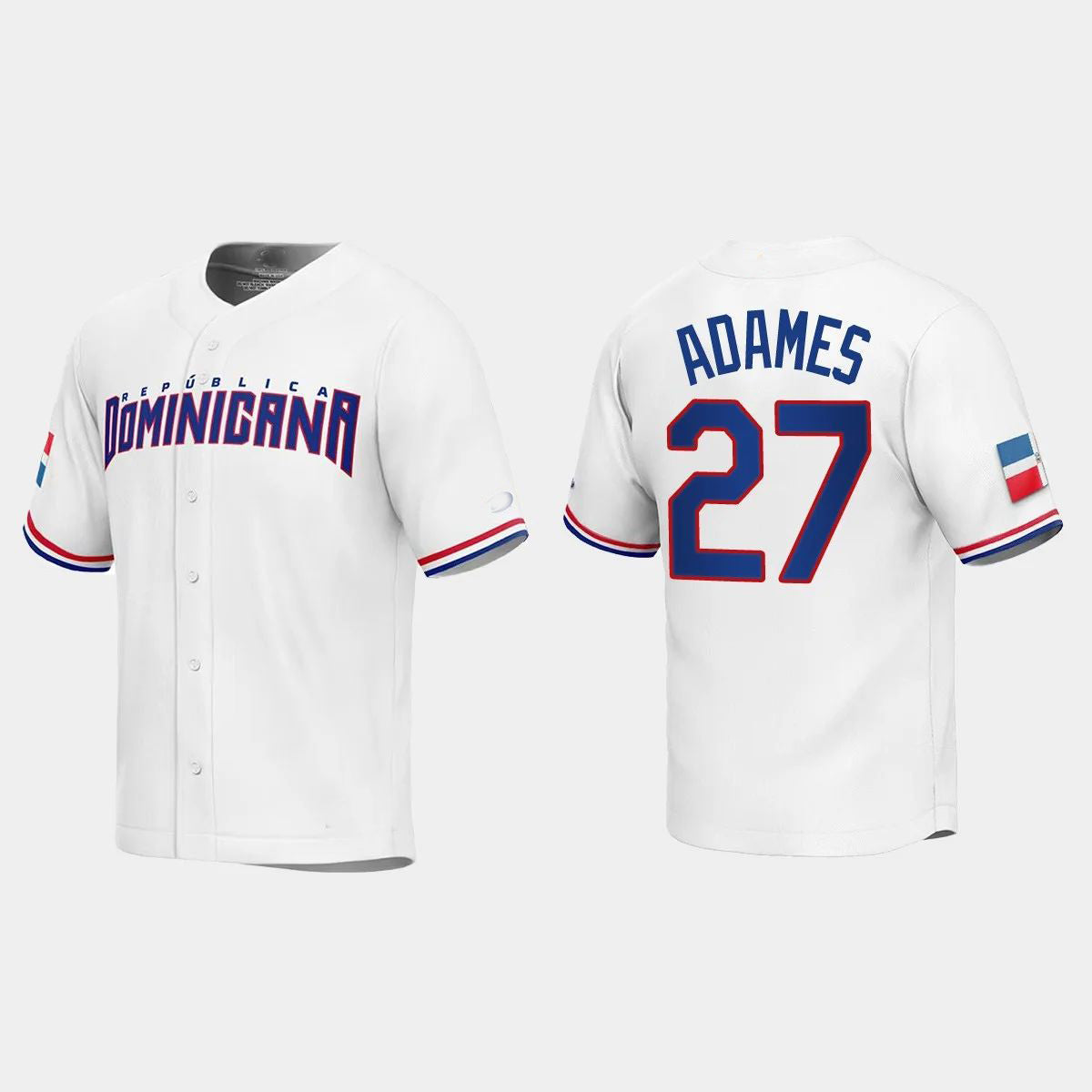 #27 WILLY ADAMES DOMINICAN REPUBLIC BASEBALL 2023 WORLD BASEBALL CLASSIC REPLICA JERSEY ¨C WHITE Stitches Baseball Jerseys baseball jersey product view 1