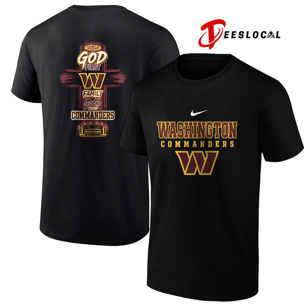 Washington Commanders God first family second cross shirt Unisex T-shirt, Sweatshirt, Hoodie, Long Sleeve Tee - T-Shirt, Sweatshirt, Hoodie
